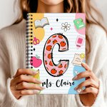 Lápiz personalizado Manzana Crayón Inicial A5 Cuaderno de espiral con 60 páginas rayadas Día de vuelta al cole Regalo de agradecimiento para el profesor