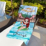 Personalized Pool Vacation Cartoon Girl Quick Dry Oversized Beach Towel with Name Summer Party Birthday Gift for Woman