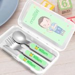 Fourchette Cuillère Couteau 3 pièces avec nom et étui Cadeau d'anniversaire de rentrée scolaire pour garçons filles