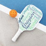 Personalisierte Multicolor Wort Wolke Pickleball Paddel mit Namen Geburtstag Jahrestag Wettbewerb Tag Geschenk für Sport-Fan Pickleball Spieler Liebhaber