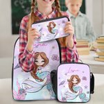 Personalised Cartoon Mermaid Backpack Luch Bag Pencil Case Set with Name Back to School Birthday Gift for Girls