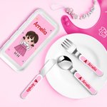 Fourchette Cuillère Couteau 3 pièces avec nom et étui Cadeau d'anniversaire de rentrée scolaire pour garçons filles