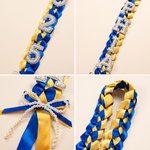 Personalized Bling Rhinestone Pearl Bowknot Letter Two-Colored Ribbon Braided Lei with Name Party Decor Graduation Gift for Graduates