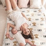 Personalized Cute Cloud Moon Highland Cow Baby Swaddle Knotted Hat Set Blanket with Name Coming Home Outfit Birthday Baby Shower Gift for Newborns