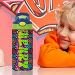 Personalized Graffiti Name 12 oz Insulated Water Bottle with Straw and Handle Birthday Back to School Gift for Kids Teenagers Students