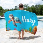 Toalla de playa personalizada con el nombre de un simpático animal marino Superabsorbente Vacaciones de verano Fiesta en la piscina Regalo para niños Niñas