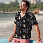 Personalised National Flag Dog Cat Paw Print Hawaiian Style T-shirt with 1-6 Face Photos Independence Day Anniversary Gift for Pets Lovers