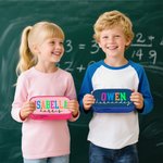 Estuche para lápices personalizado de neón de doble capa con nombre Material escolar Vuelta al cole Regalo de cumpleaños para profesores Niños