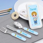 Fourchette Cuillère Couteau 3 pièces avec nom et étui Cadeau d'anniversaire de rentrée scolaire pour garçons filles