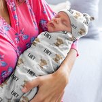 Personalized Cute Cloud Moon Highland Cow Baby Swaddle Knotted Hat Set Blanket with Name Coming Home Outfit Birthday Baby Shower Gift for Newborns