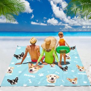 Personalisierte Knochen Paw Prints 1-3 Gesicht Fotos Vielseitige Decke Picknick-Matte mit Namen Strand Reisen Camping Wandern Geschenk für Tierliebhaber Familie