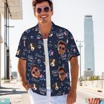 Personalised National Flag Dog Cat Paw Print Hawaiian Style T-shirt with 1-6 Face Photos Independence Day Anniversary Gift for Pets Lovers