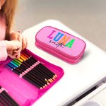 Estuche para lápices personalizado de neón de doble capa con nombre Material escolar Vuelta al cole Regalo de cumpleaños para profesores Niños