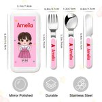 Fourchette Cuillère Couteau 3 pièces avec nom et étui Cadeau d'anniversaire de rentrée scolaire pour garçons filles
