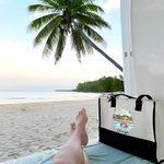 Personalized  Pool Vacation Cartoon Girl Canvas Tote Bag with Name Travel Accessory Birthday Anniversary Gift for Woman