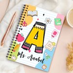 Lápiz personalizado Manzana Crayón Inicial A5 Cuaderno de espiral con 60 páginas rayadas Día de vuelta al cole Regalo de agradecimiento para el profesor