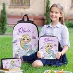 Personalised Cartoon Mermaid Backpack Luch Bag Pencil Case Set with Name Back to School Birthday Gift for Girls