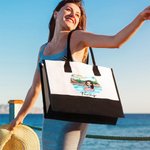 Personalized  Pool Vacation Cartoon Girl Canvas Tote Bag with Name Travel Accessory Birthday Anniversary Gift for Woman