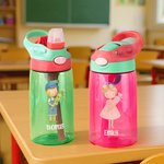 Personalised Cute Cartoon Boy Girl Name 16 oz Water Bottle with Silicone Straw and Handle Birthday Back to School Gift for Kids