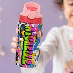 Personalized Graffiti Name 12 oz Insulated Water Bottle with Straw and Handle Birthday Back to School Gift for Kids Teenagers Students