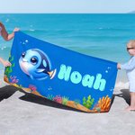 Toalla de playa personalizada con el nombre de un simpático animal marino Superabsorbente Vacaciones de verano Fiesta en la piscina Regalo para niños Niñas