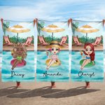 Personalized Pool Vacation Cartoon Girl Quick Dry Oversized Beach Towel with Name Summer Party Birthday Gift for Woman