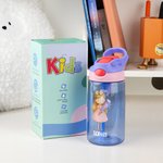 Personalised Cute Cartoon Boy Girl Name 16 oz Water Bottle with Silicone Straw and Handle Birthday Back to School Gift for Kids