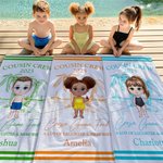 Personalized Hand Drawn Line Summer Beach Cartoon Character Oversized Quick Dry Beach Towel with Name Travel Essential Birthday Gift for Kid Family