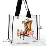 Personalized Vintage Cowboy Hat Boots Birth Flower Clear Tote Bag with Name Birthday Travel Wedding Party Gift for Women