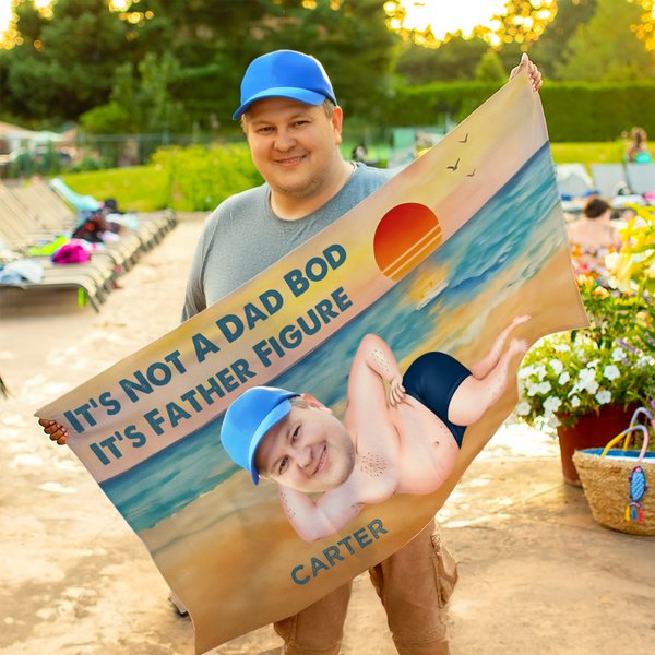 Personalised Face Photo Father Figure Quick Dry Oversized Beach Towel Funny Travel Essential Beach Party Birthday Gift for Husband Father