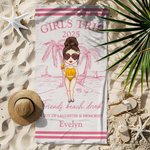 Personalized Hand Drawn Line Summer Beach Cartoon Character Oversized Quick Dry Beach Towel with Name Travel Essential Birthday Gift for Kid Family