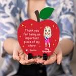 Personalised Cartoon Teacher Apple Wooden Ornament with Year and Name Teachers' Day Appreciation Gift for Teachers