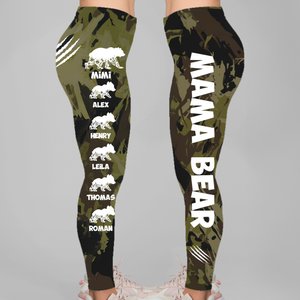 Personalisierte Oma Mama und Baby Bären dehnbare Leggings Yoga-Hose mit Namen Muttertag Geburtstag Geschenk für Frauen Yoga-Liebhaber