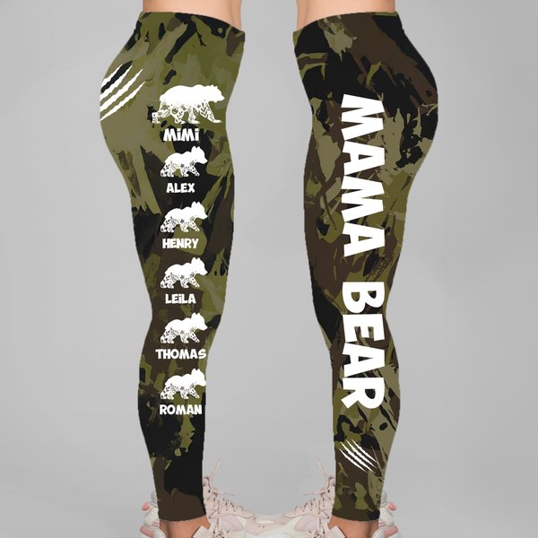 Personalized Grandma Mom and Baby Bears Stretchy Leggings Yoga Pants with Name Mother's Day Birthday Gift for Women Yoga Lovers
