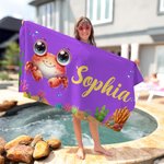 Toalla de playa personalizada con el nombre de un simpático animal marino Superabsorbente Vacaciones de verano Fiesta en la piscina Regalo para niños Niñas