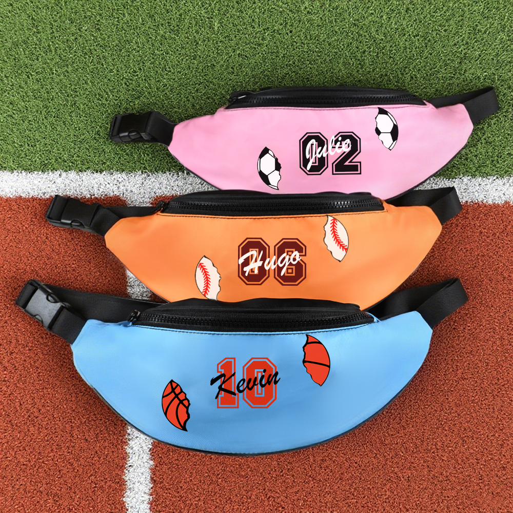 Sac Banane Multicolore Personnalisé avec Nom Numéro Balle Cassée Accessoire Quotidien Cadeau Anniversaire pour Amateur de Sport de Balle