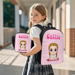 Personalized Colorful Vertical Stripe Cartoon Character Backpack Lunch Bag Pencil Case Set with Name Back to School Gift for Kids Teenagers Students