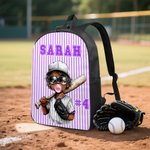 Personalised Stripes Cartoon Baseball Kid Character Backpack Lunch Bag Pencil Case Set with Name Back to School Birthday Gift for Boys Girls