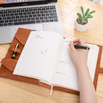 Personalized Floral Book Cartoon Reading Character A5 Sketchbook Notebook PU Leather Cover with Name and Storage Pocket Birthday Gift for Family