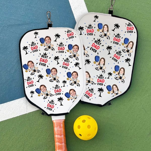 Personalized Face Photo Waterproof Pickleball Paddle Cover with Hook Mother's Father's Day Birthday Gift for Dad Mom Grandparent Pickleball Player