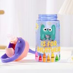 Personalisierte bunte Buntstifte niedlichen Cartoon-Charakter 16 oz Kind Wasserflasche mit Namen und Initialen zurück zu Schule Geburtstag Geschenk für Jungen Mädchen