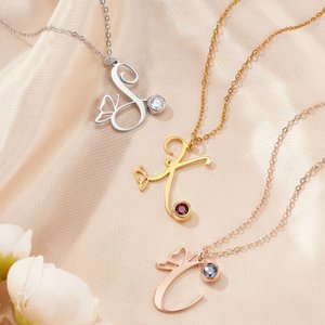 Personalised Butterfly Initial Birthstone Necklace Dainty Jewelry Birthday Anniversary Gift for Women