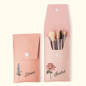 Bolso de maquillaje personalizado con flores de nacimiento en acuarela y 8 brochas de maquillaje regalo de cumpleaños y boda para ella