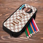 Personalized Multicolour Plaid  Cute Cartoon Character Backpack Lunch Bag Pencil Case Set with Name Back to School Birthday Gift for Boys Girls
