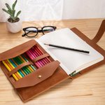 Personalized Floral Book Cartoon Reading Character A5 Sketchbook Notebook PU Leather Cover with Name and Storage Pocket Birthday Gift for Family