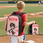 Personalised Stripes Cartoon Baseball Kid Character Backpack Lunch Bag Pencil Case Set with Name Back to School Birthday Gift for Boys Girls