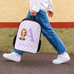 Mochila personalizada con estampado de cuadros de personajes de dibujos animados Bolsa de almuerzo Estuche con iniciales y nombre Regalo de vuelta al cole para niños estudiantes