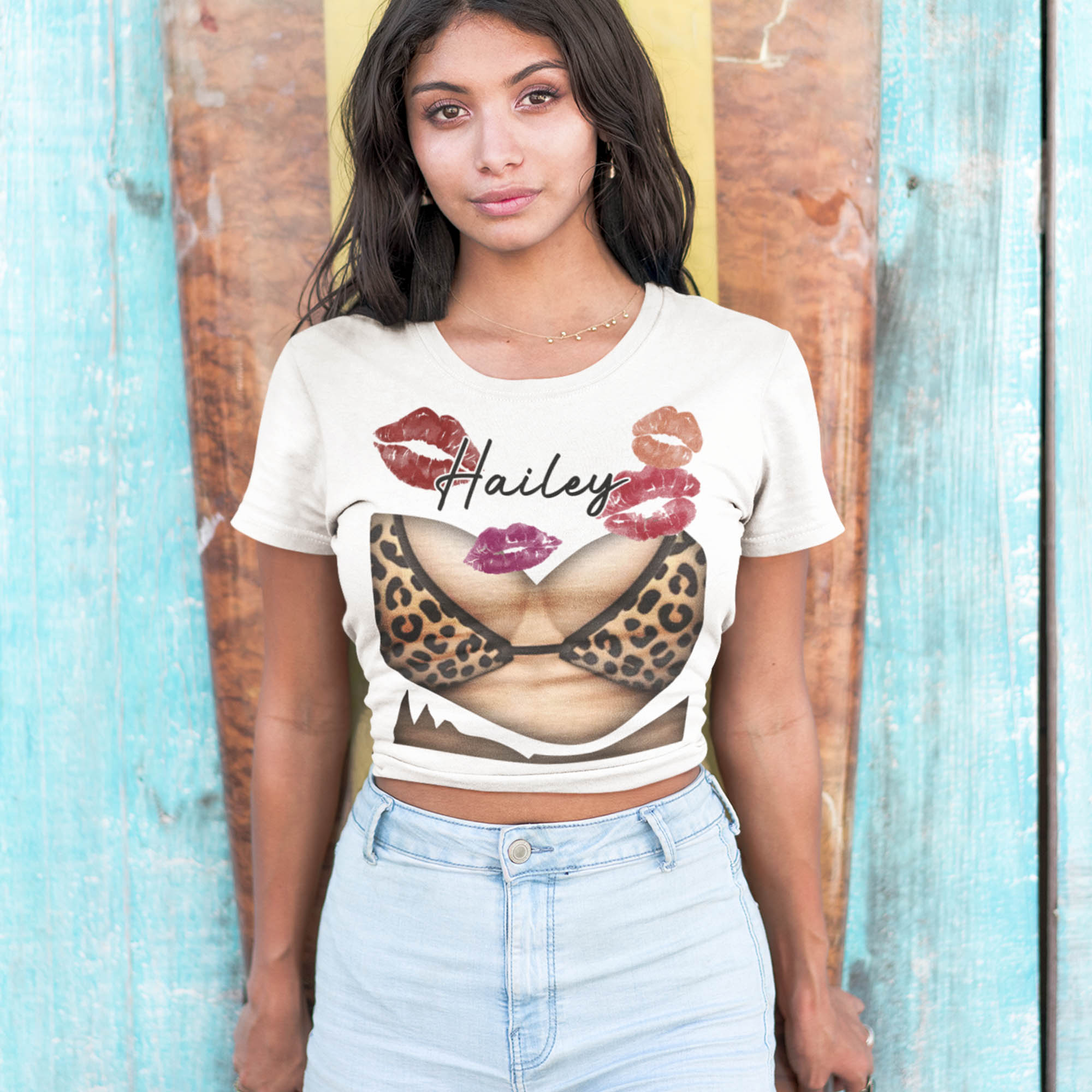 Bikini personnalisé motif Kiss Marks Sexy Crop Top avec nom Anniversaire Plage Party Summer Travel Gift for Girlfriend Wife