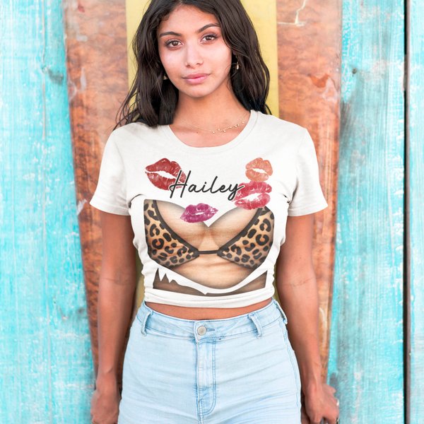 Bikini personnalisé motif Kiss Marks Sexy Crop Top avec nom Anniversaire Plage Party Summer Travel Gift for Girlfriend Wife