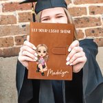 Personalized Floral Book Cartoon Reading Character A5 Sketchbook Notebook PU Leather Cover with Name and Storage Pocket Birthday Gift for Family